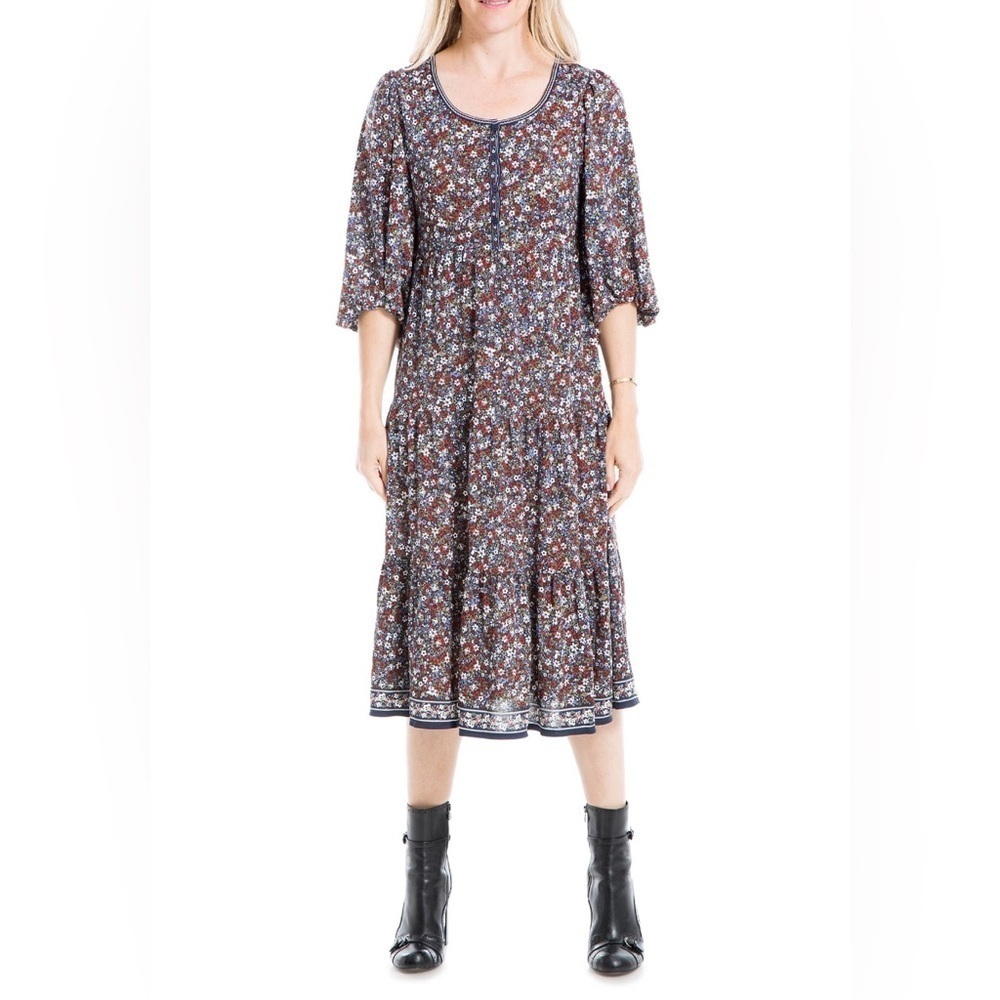 Max Studio Women’s Textured Jersey Button Front Balloon Sleeve Midi Dress XS